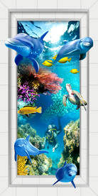 3D海豚玄关过道背景墙