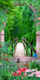 清新鲜花石板路竹林过道3D玄关