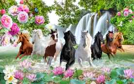 马到成功瀑布风景背景墙