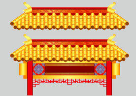 逼真矢量国潮风中式门头牌坊屋檐