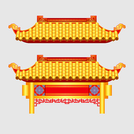 逼真矢量国潮风中式门头牌坊屋檐