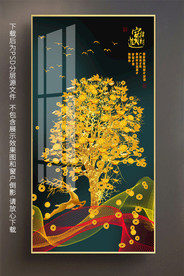 原创玄关发财树梅花鹿装饰画