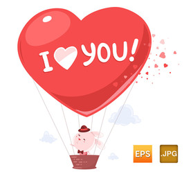 可爱兔子乘坐心形热气球卡通插图