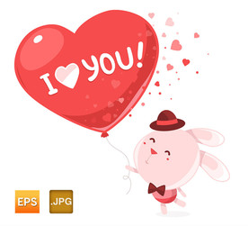 可爱粉色兔子拿着心形气球表白