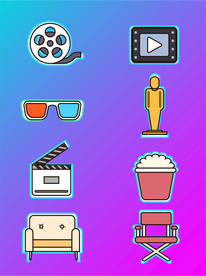电影眼镜爆米花沙发胶卷图标素材