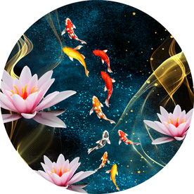 新中式荷花九鱼圆形装饰画