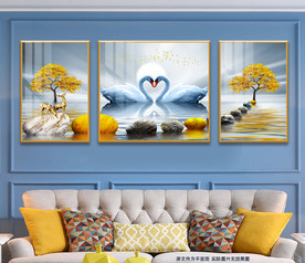 心心相印天鹅湖鹅卵石装饰画