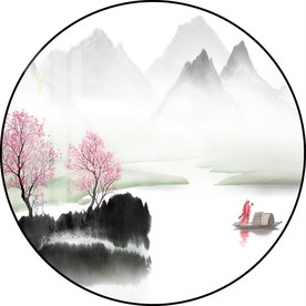 新中式意境山水圆形装饰画图片