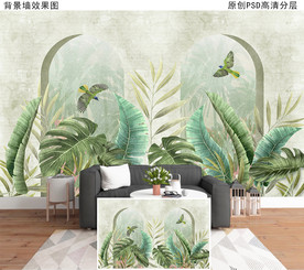 热带植物复古背景墙