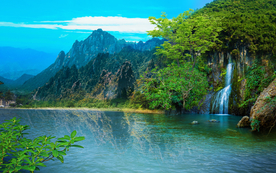 山水风景画 瀑布山水画