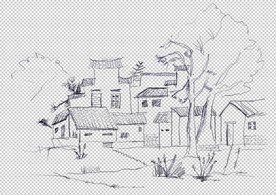 文艺江南风景速写psd分层文件