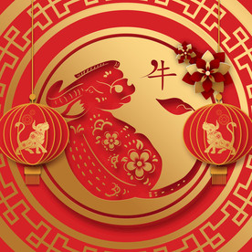 2021牛年新年灯笼剪纸元素