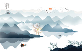 新中式水墨山水背景墙