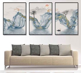 新中式抽象山水飘带装饰无框画