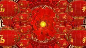 喜庆大红色灯笼牡丹花 背景视频