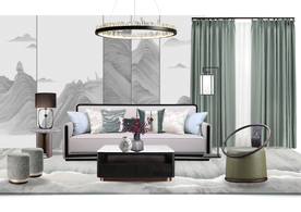 中式窗帘软装搭配室内图