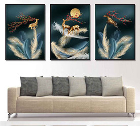 北欧风晶瓷羽毛麋鹿装饰无框画