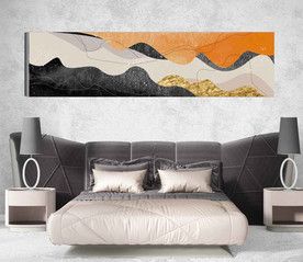 现代抽象爱马仕金色油画床头画