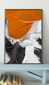 现代抽象桔黄色油画玄关装饰画