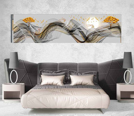 新中式抽象麋鹿山水风景床头画