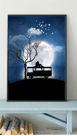 晶瓷月夜情侣风景玄关装饰画