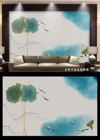 中式荷花背景墙