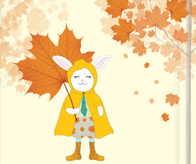 可爱卡通兔子枫叶枫林