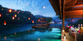 休闲山庄 夜景效果图