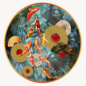 原创圆型鲤鱼装饰画壁画