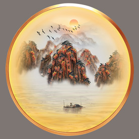 原创圆型山水装饰画壁画