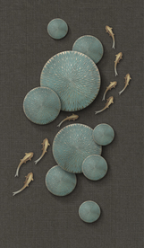 新中式九鱼聚财抽象玄关装饰画