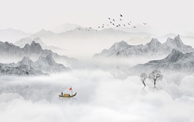 中式水墨山水画