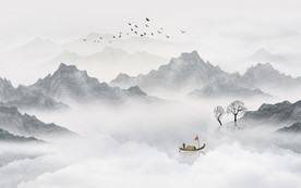 中式水墨山水画