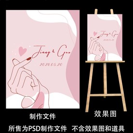 粉色西式婚礼迎宾牌