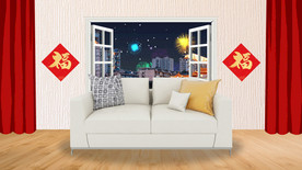 新年客厅沙发 小品舞台背景视频