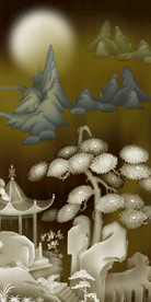 新中式意境水墨山水玄关背景墙