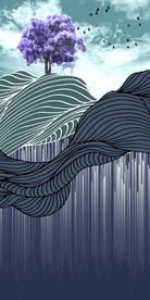 新中式抽象线条远山挂画玄关