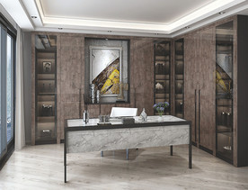 全屋定制现代轻奢极简书柜书房图