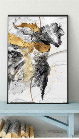 水墨烁金抽象金色油画玄关装饰画