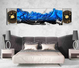 北欧风烁金抽象蓝色水墨床头画