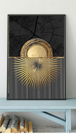 现代烁金水墨金色年轮木纹装饰画