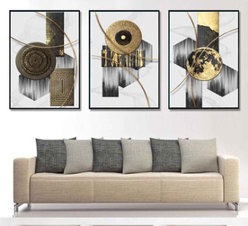 烁金抽象几何金色油画装饰无框画