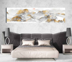 新中式金色山水国画床头画