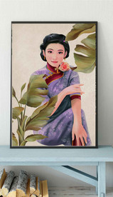新中式民国风植物美女玄关装饰画