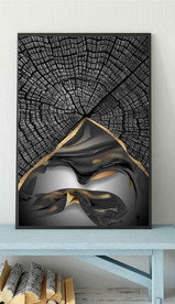 现代烁金水墨金色年轮木纹装饰画