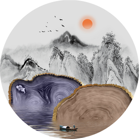 圆形山水装饰画晶瓷画