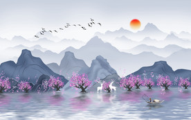 新中式水墨山水背景墙