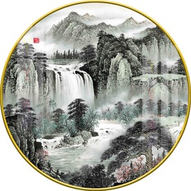 新中式水墨意境山水圆形装饰画