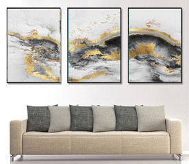 新中式烁金抽象麋鹿山水装饰画