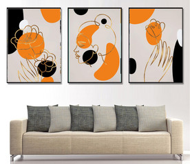 现代爱马仕金色线条美女装饰画